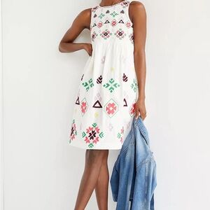 ANTHROPOLOGIE Size M Mini Dress Neutral Motif